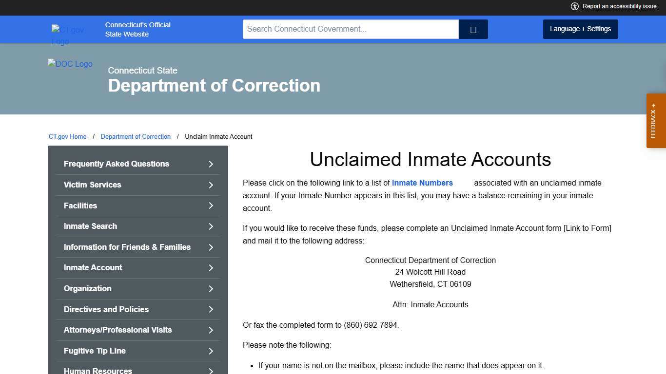 Unclaim Inmate Account